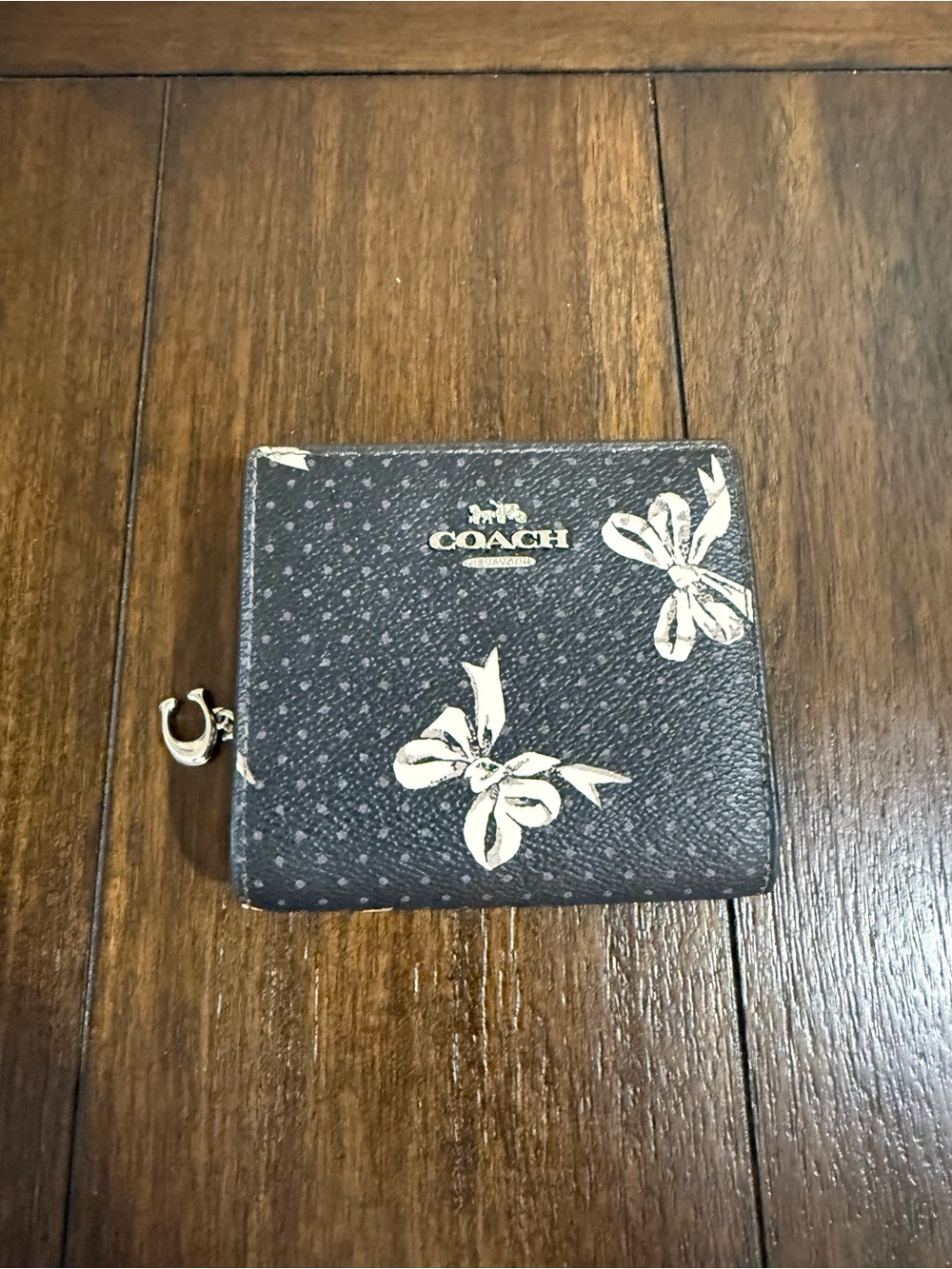 Coach Black Wallet with Cream Bow Accents